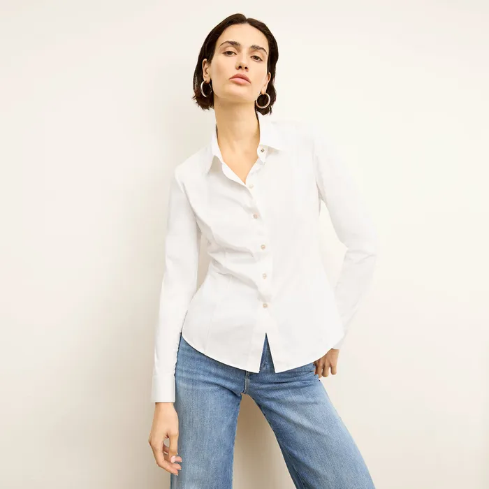 Women Tops M M LaFleur The Clemens Flex Shirt 8211 Knit Poplin White