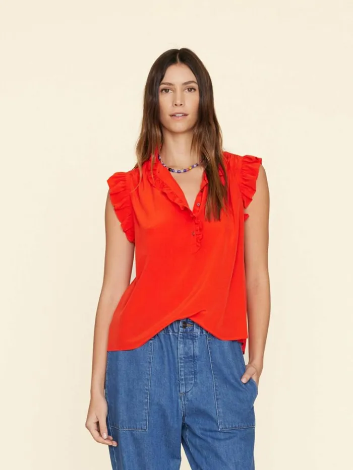 Women Tops Xirena Flame Scarlet Brenna Silk Top