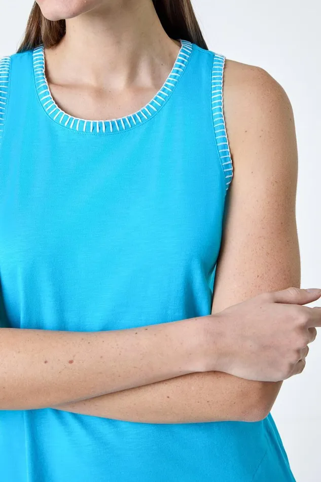 Women Turquoise Contrast Stitch Stretch Jersey Midi Dress Roman Dresses
