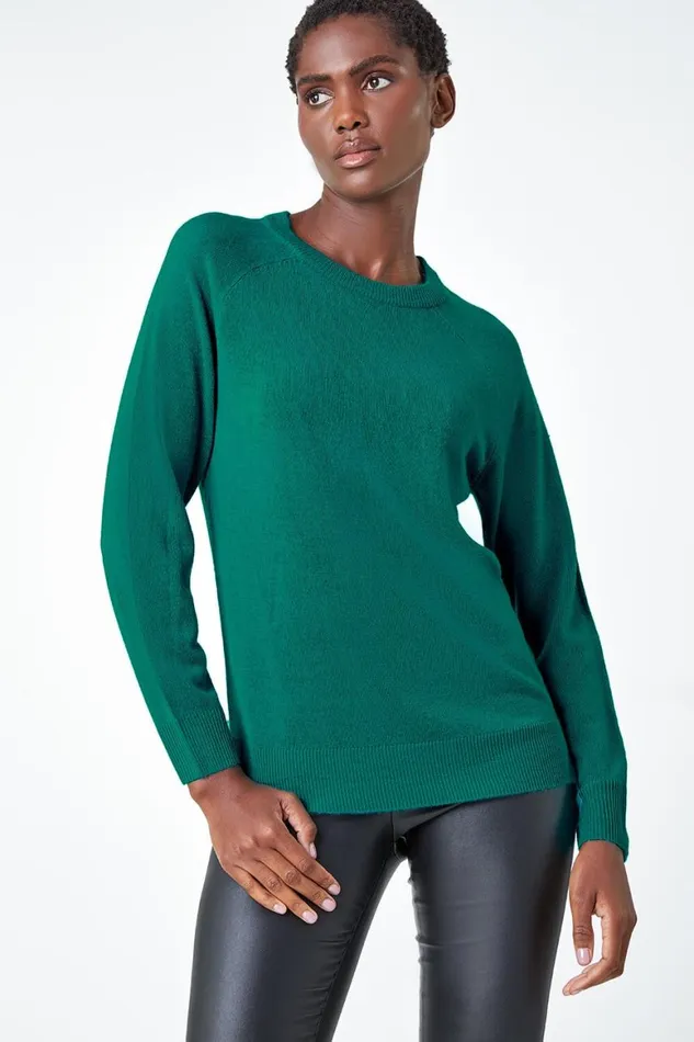 Women Turquoise Plain Soft Crew Neck Jumper Roman Knitwear