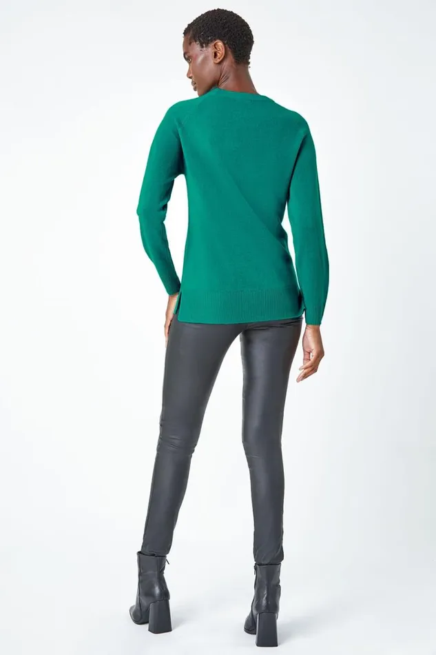 Women Turquoise Plain Soft Crew Neck Jumper Roman Knitwear