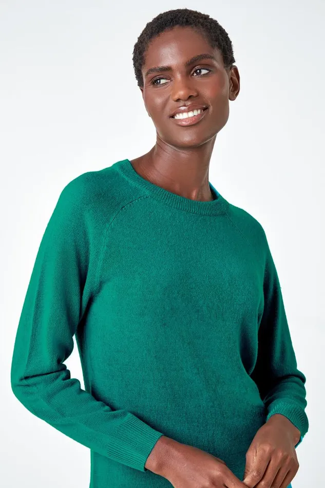 Women Turquoise Plain Soft Crew Neck Jumper Roman Knitwear