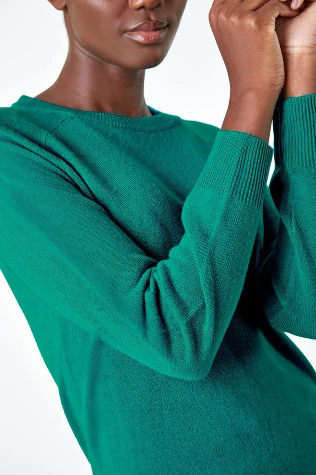 Women Turquoise Plain Soft Crew Neck Jumper Roman Knitwear