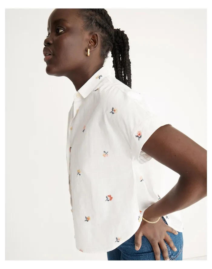 Women V Neck Pocket Shirt In Cross Stitch Floral Lighthouse Madewell Tops and Shirts Women V Neck Pocket Shirt In Cross Stitch Floral Lighthouse Madewell Tops and Shirts