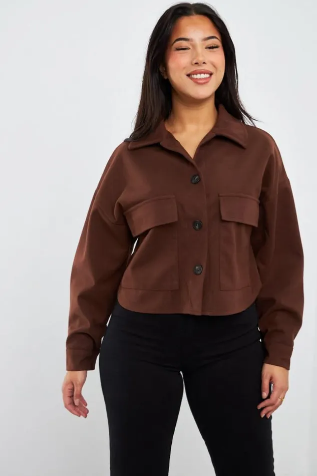 Women Veste Courte Marron En Sudine Brown Brentiny Paris Jackets