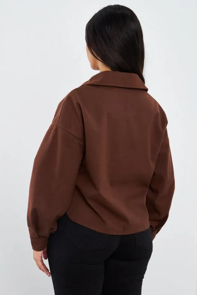 Women Veste Courte Marron En Sudine Brown Brentiny Paris White Tops