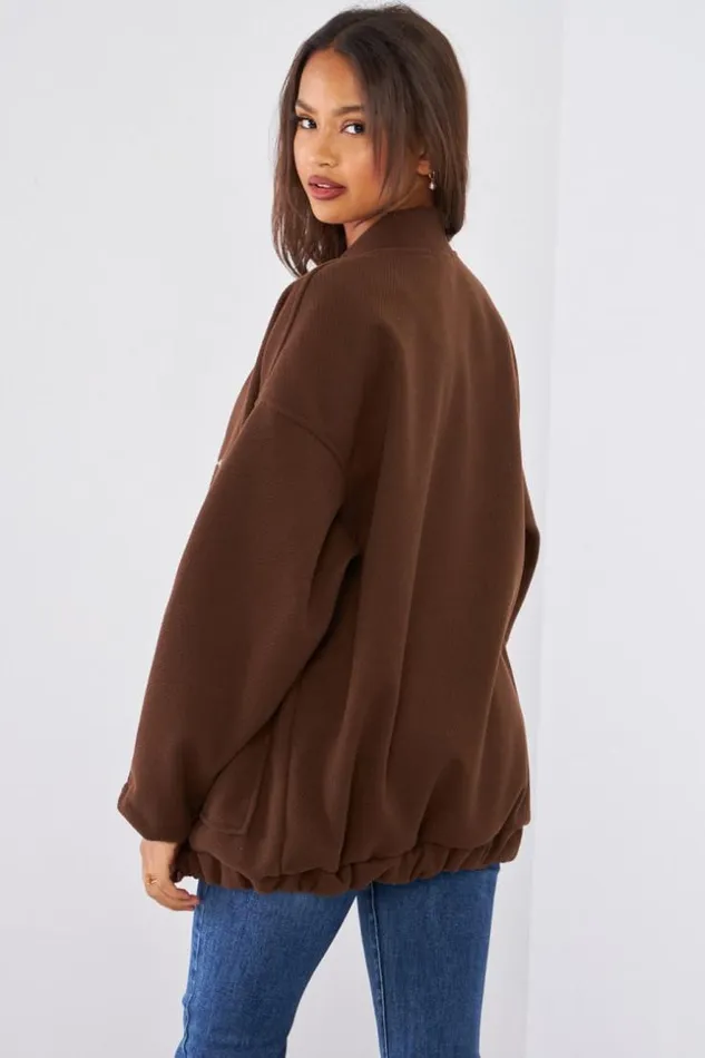 Women Veste Effet Bomber Texture Marron Brown Brentiny Paris Jackets
