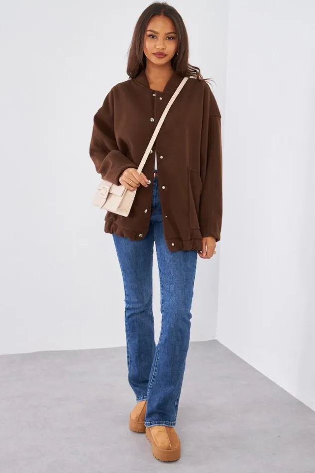 Women Veste Effet Bomber Texture Marron Brown Brentiny Paris Jackets