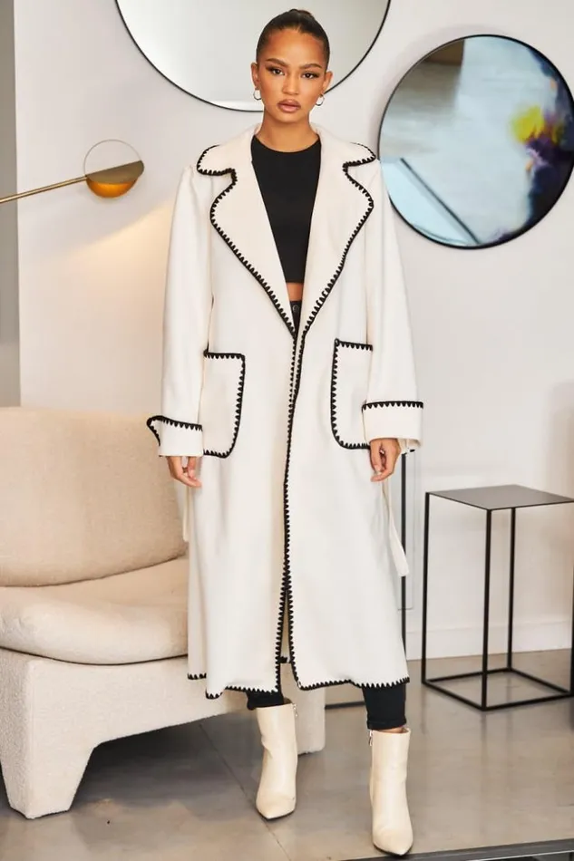 Women Veste Longue crue Coutures Noires Ecru Brentiny Paris Jackets