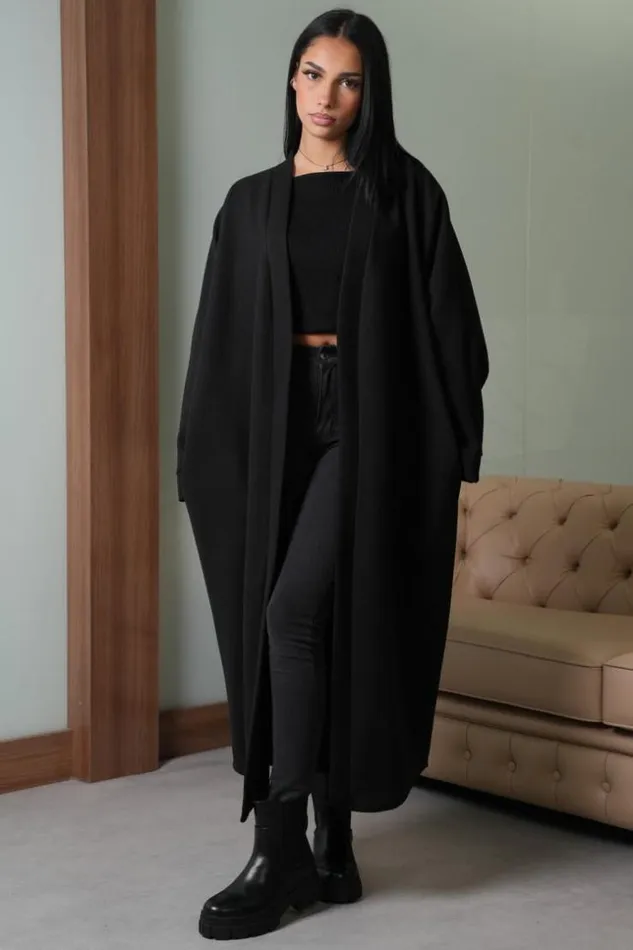 Women Veste Noire Longue Texture Black Brentiny Paris Jackets