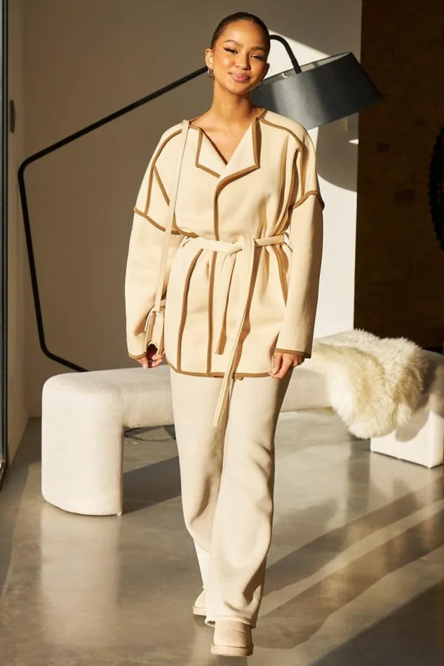 Women Veste Ouverte Ceinture Beige Coutures paisses Beige Brentiny Paris White Tops Women Veste Ouverte Ceinture Beige Coutures paisses Beige Brentiny Paris White Tops