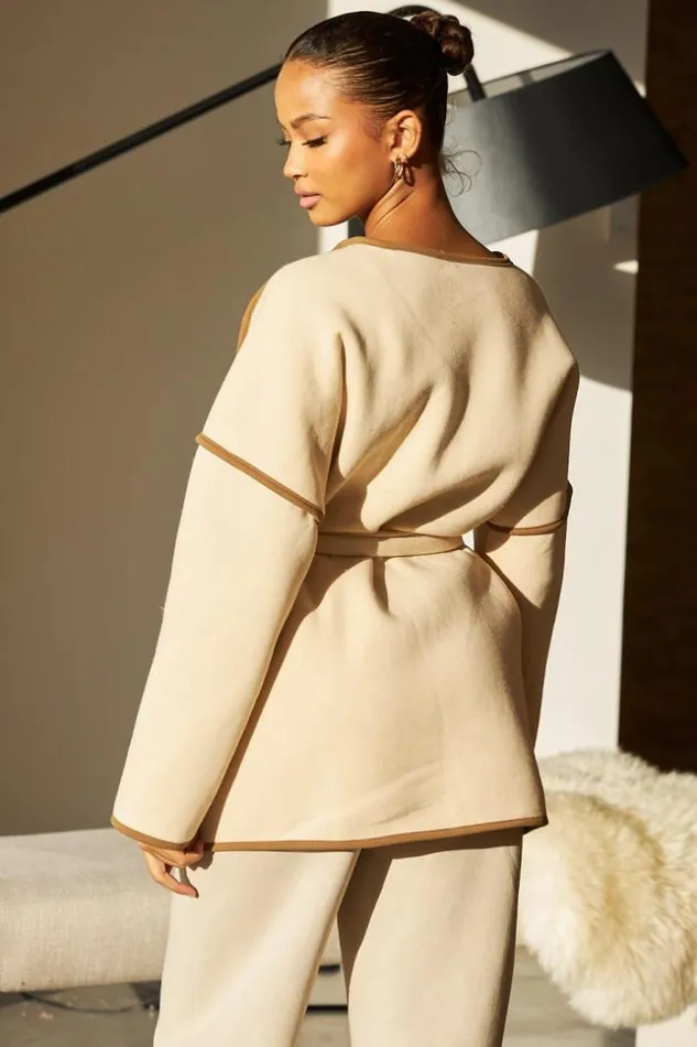 Women Veste Ouverte Ceinture Beige Coutures paisses Beige Brentiny Paris White Tops Women Veste Ouverte Ceinture Beige Coutures paisses Beige Brentiny Paris White Tops