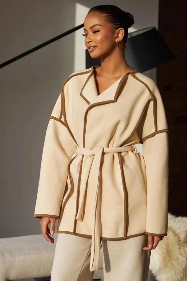 Women Veste Ouverte Ceinture Beige Coutures paisses Beige Brentiny Paris White Tops Women Veste Ouverte Ceinture Beige Coutures paisses Beige Brentiny Paris White Tops