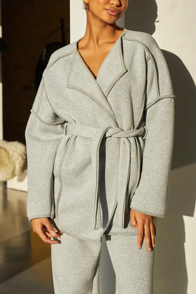 Women Veste Ouverte Ceinture Grise Coutures paisses Grey Brentiny Paris White Tops