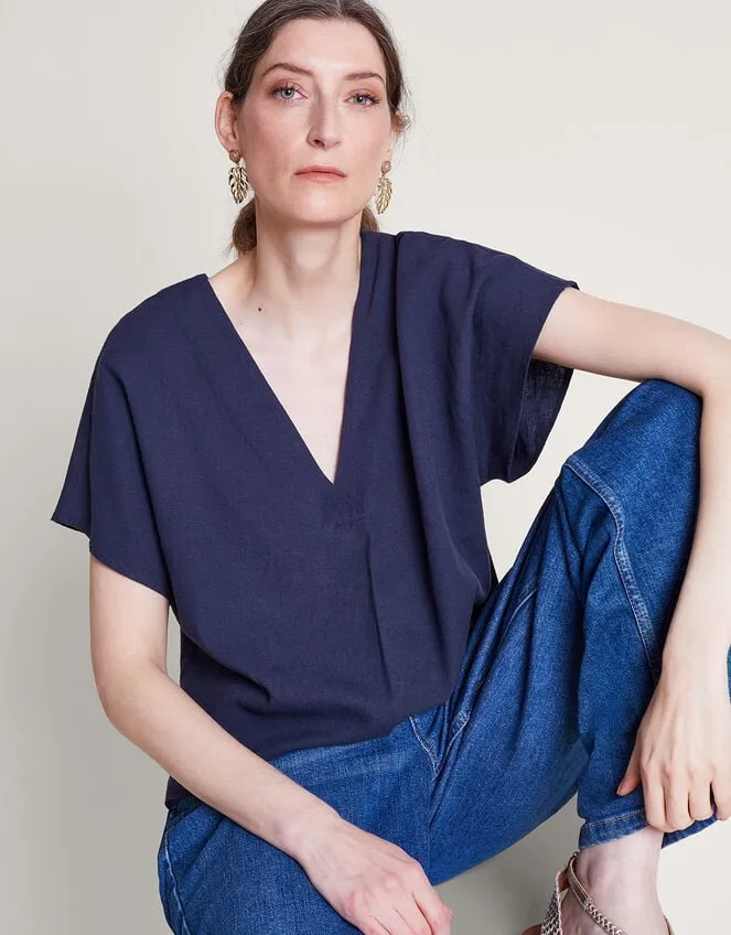 Women Viola VNeck Pintuck TShirt Blue Monsoon Tops and Blouses