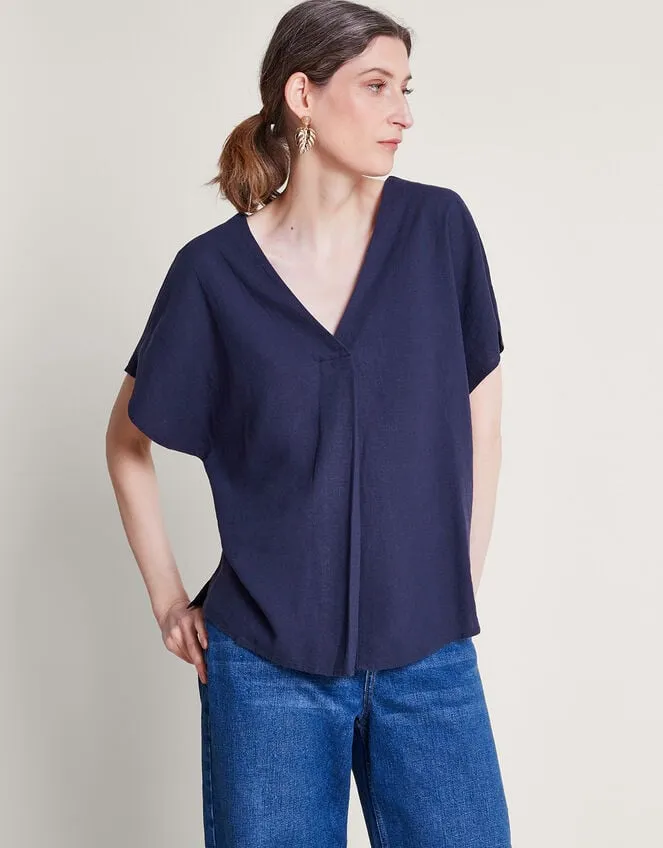 Women Viola VNeck Pintuck TShirt Blue Monsoon Tops and Blouses
