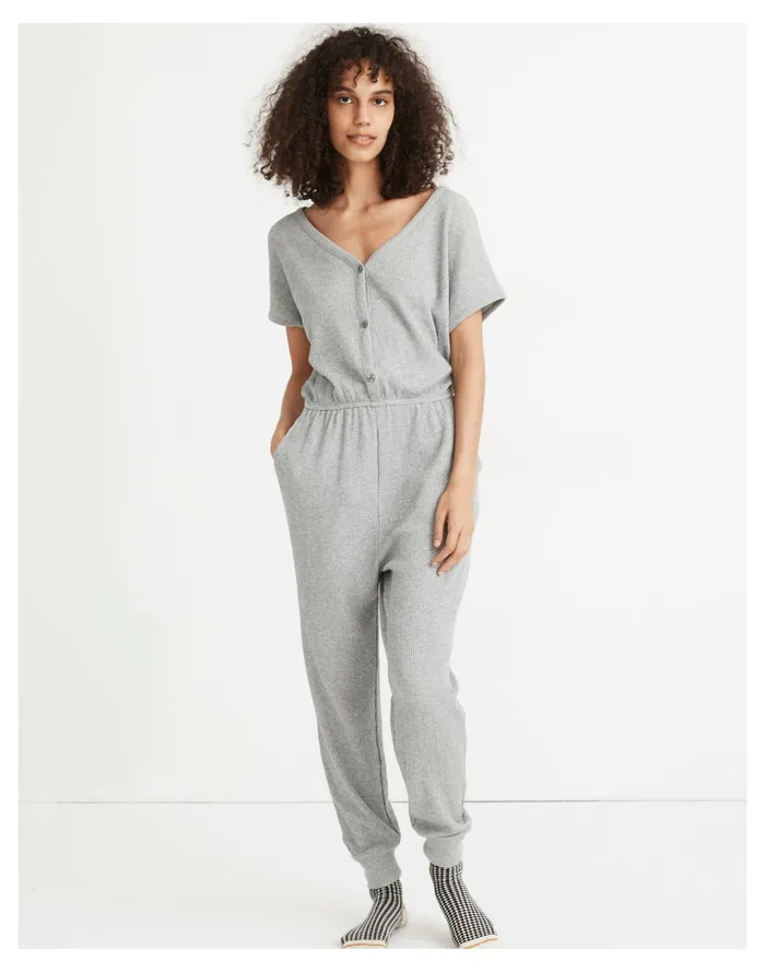 Women Waffle Knit Pajama Jumpsuit Salt And Pepper Grey Space Madewell Pajamas