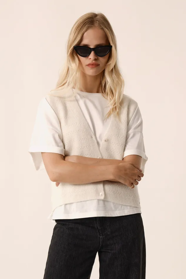 Women Waistcoat Bernie Creme Gilet Alpaga Superfine Blanc Crme Des Petits Hauts Jumpers and Cardigans