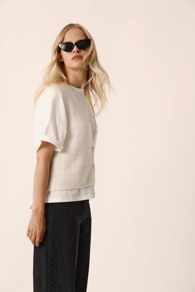Women Waistcoat Bernie Creme Gilet Alpaga Superfine Blanc Crme Des Petits Hauts Jumpers and Cardigans