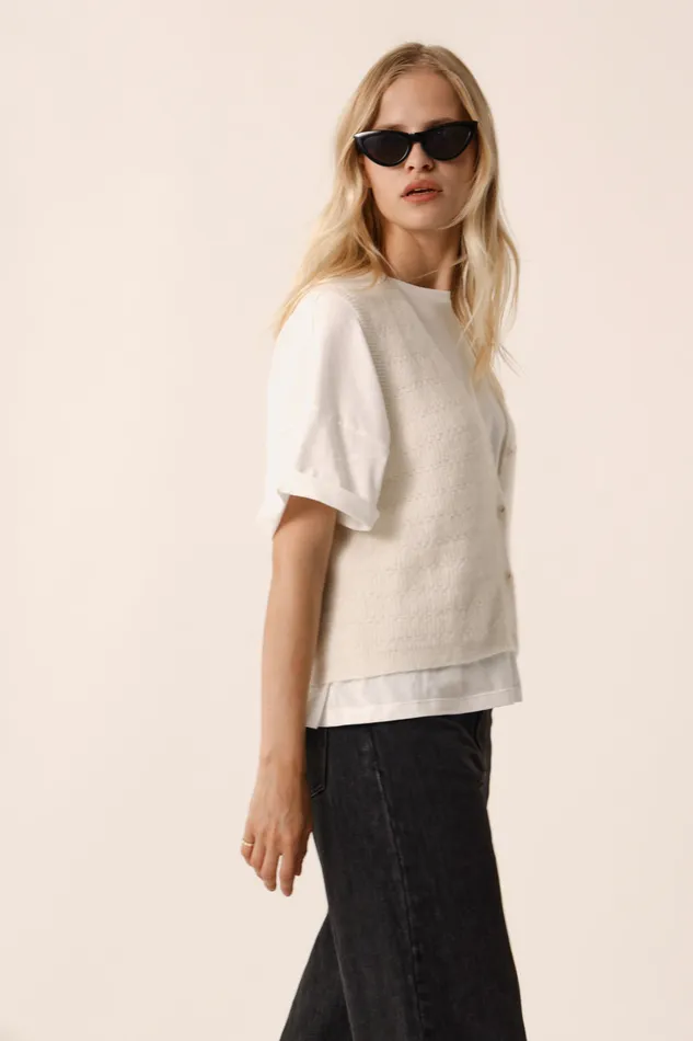 Women Waistcoat Bernie Creme Gilet Alpaga Superfine Blanc Crme Des Petits Hauts Jumpers and Cardigans