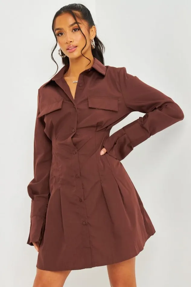 Women Waisted Mini Shirt Dress In Brown Brown Brentiny Paris Ceremonial Outfits