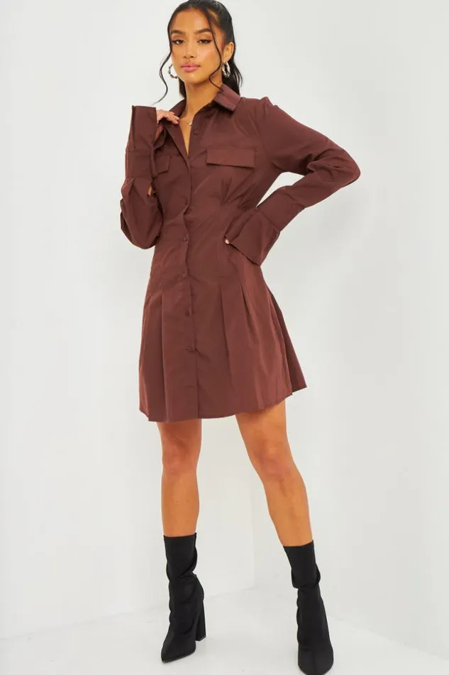 Women Waisted Mini Shirt Dress In Brown Brown Brentiny Paris Ceremonial Outfits
