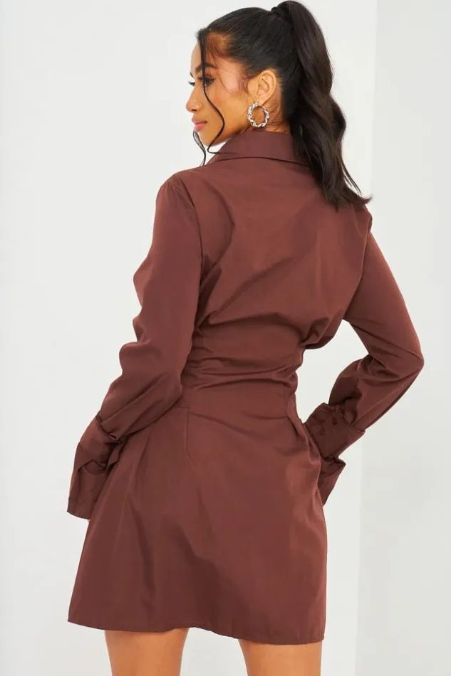 Women Waisted Mini Shirt Dress In Brown Brown Brentiny Paris Ceremonial Outfits