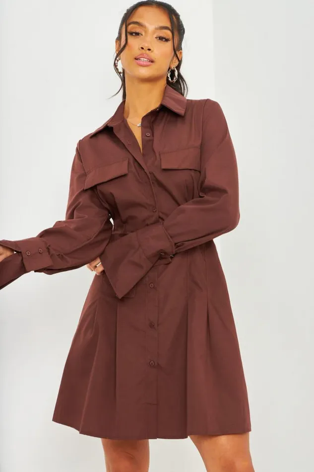 Women Waisted Mini Shirt Dress In Brown Brown Brentiny Paris Ceremonial Outfits