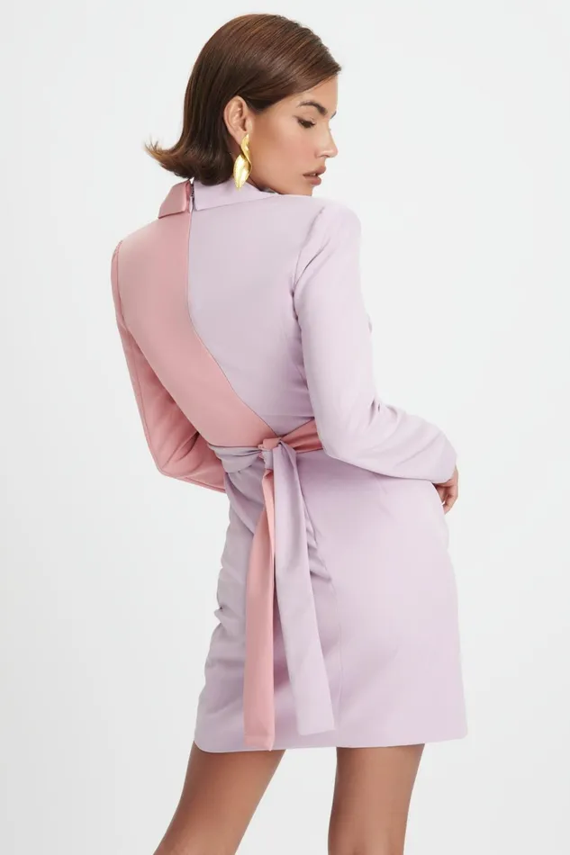 Women Wedding Guest Lavish Alice ELLIE Colour Block Blazer Wrap Mini Dress In Lilac and Pink Light Pink
