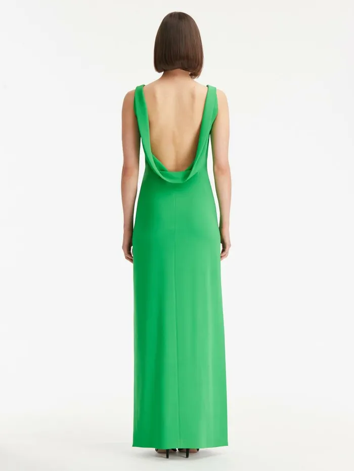 Women Wedding Guest Oscar De La Renta Cowl Neck Georgette Gown Emerald Women Wedding Guest Oscar De La Renta Cowl Neck Georgette Gown Emerald