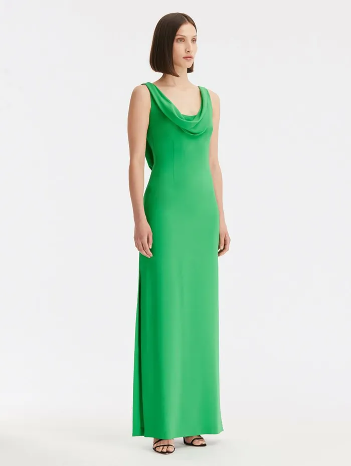 Women Wedding Guest Oscar De La Renta Cowl Neck Georgette Gown Emerald Women Wedding Guest Oscar De La Renta Cowl Neck Georgette Gown Emerald