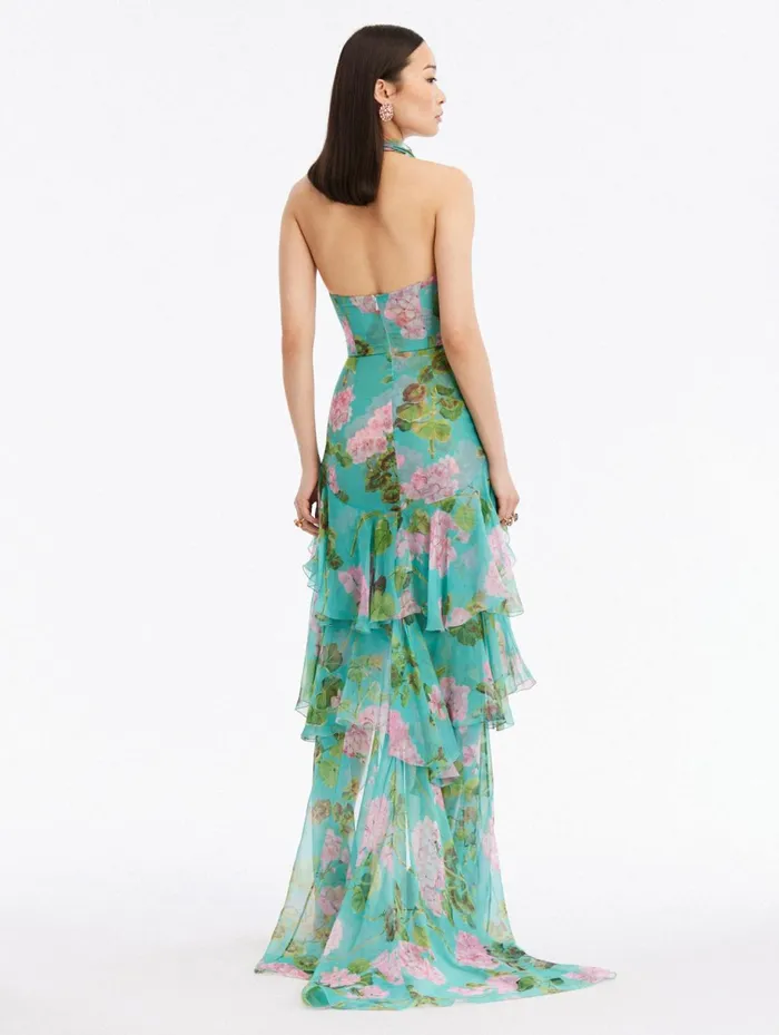 Women Wedding Guest Oscar De La Renta Ruffle Geranium Chiffon Gown Pinkjade Women Wedding Guest Oscar De La Renta Ruffle Geranium Chiffon Gown Pinkjade