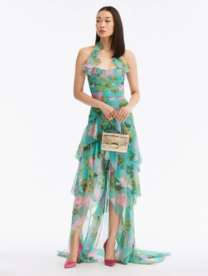 Women Wedding Guest Oscar De La Renta Ruffle Geranium Chiffon Gown Pinkjade Women Wedding Guest Oscar De La Renta Ruffle Geranium Chiffon Gown Pinkjade