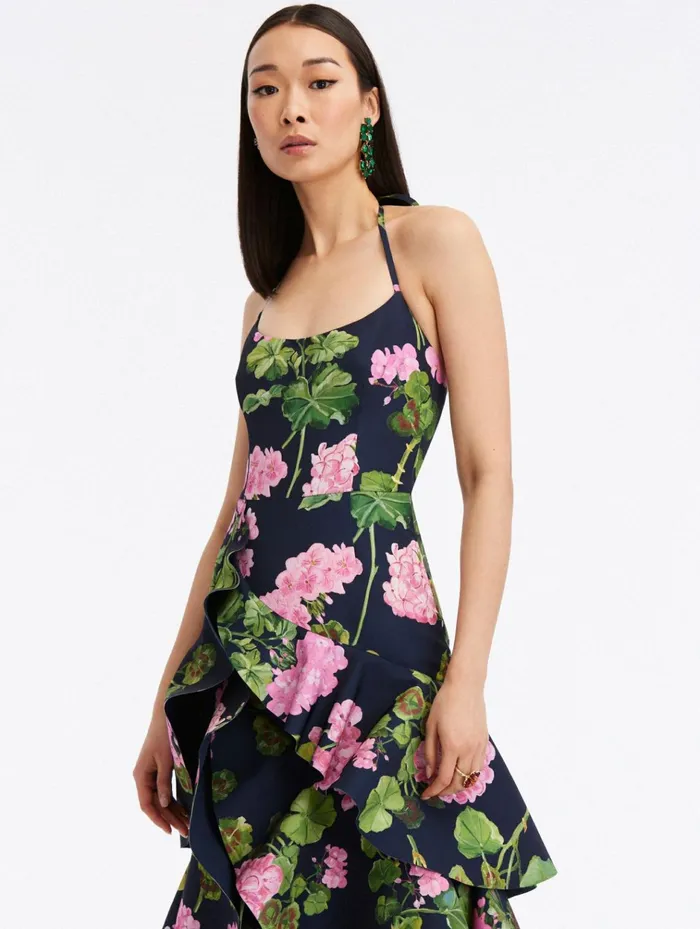 Women Wedding Guest Oscar De La Renta Ruffle Geranium Faille Gown Pinknavy Women Wedding Guest Oscar De La Renta Ruffle Geranium Faille Gown Pinknavy