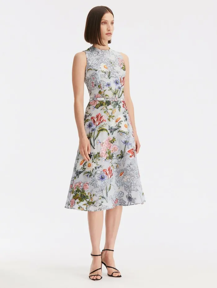 Women Wedding Guest Oscar De La Renta Sketched Floral Fil Coup Dress Light Blue Mult Women Wedding Guest Oscar De La Renta Sketched Floral Fil Coup Dress Light Blue Mult