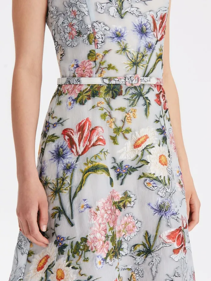 Women Wedding Guest Oscar De La Renta Sketched Floral Fil Coup Dress Light Blue Mult Women Wedding Guest Oscar De La Renta Sketched Floral Fil Coup Dress Light Blue Mult