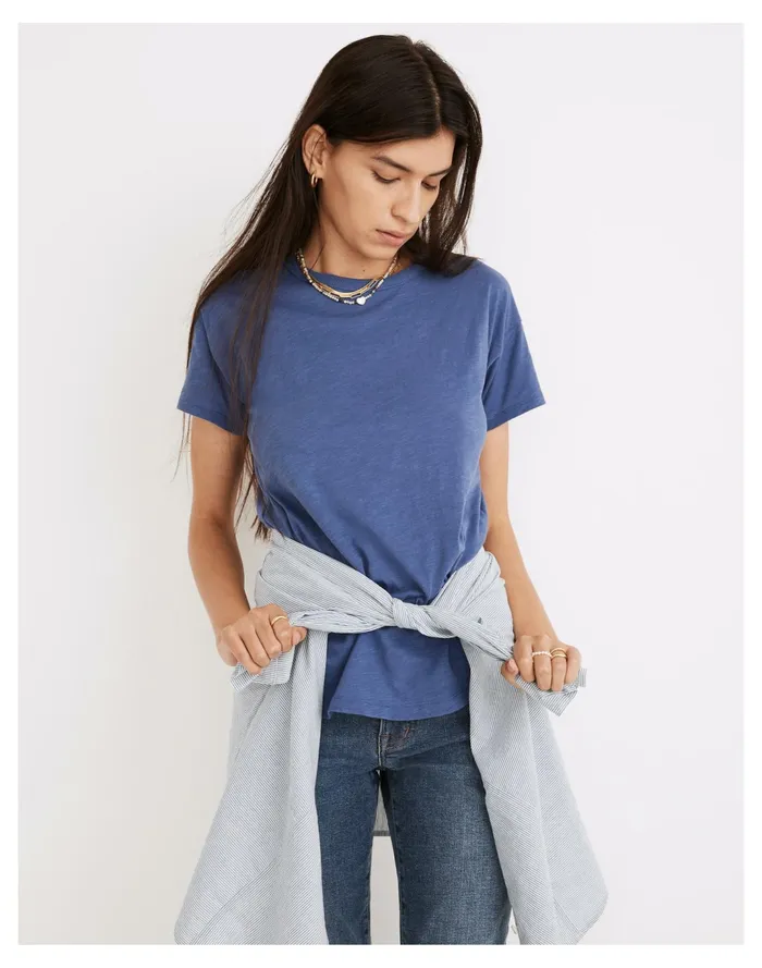 Women Whisper Cotton Rib Crewneck Tee Dusty Twilight Madewell Tees