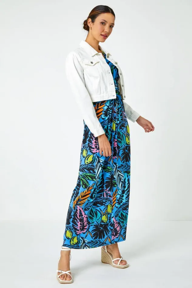 Women White Cropped Cotton Denim Jacket Roman Jackets