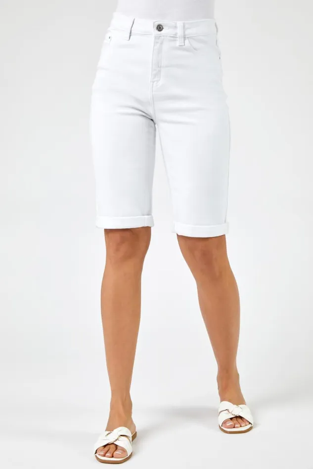 Women White Essential Stretch Knee Length Shorts Roman Coords