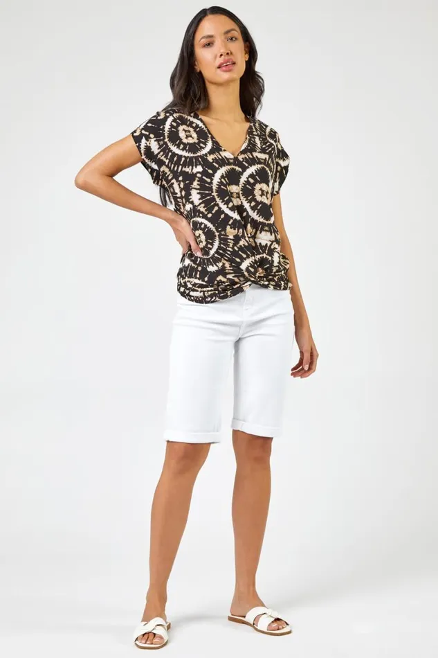 Women White Essential Stretch Knee Length Shorts Roman Coords