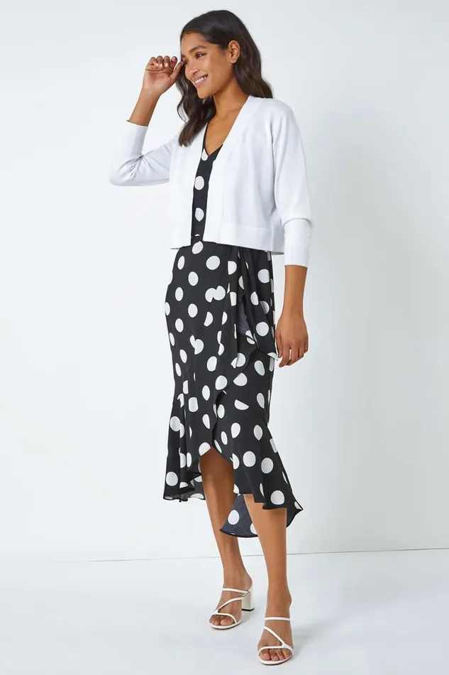 Women White Knitted Bow Detail Shrug Roman Occasionwear