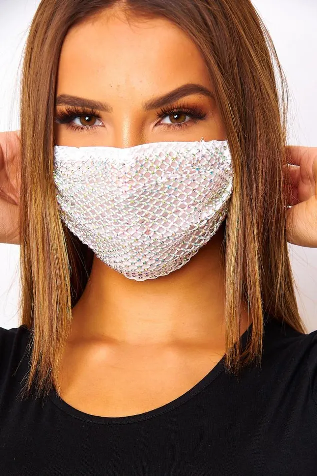 Women White Mask With Strass Net White Brentiny Paris Masks