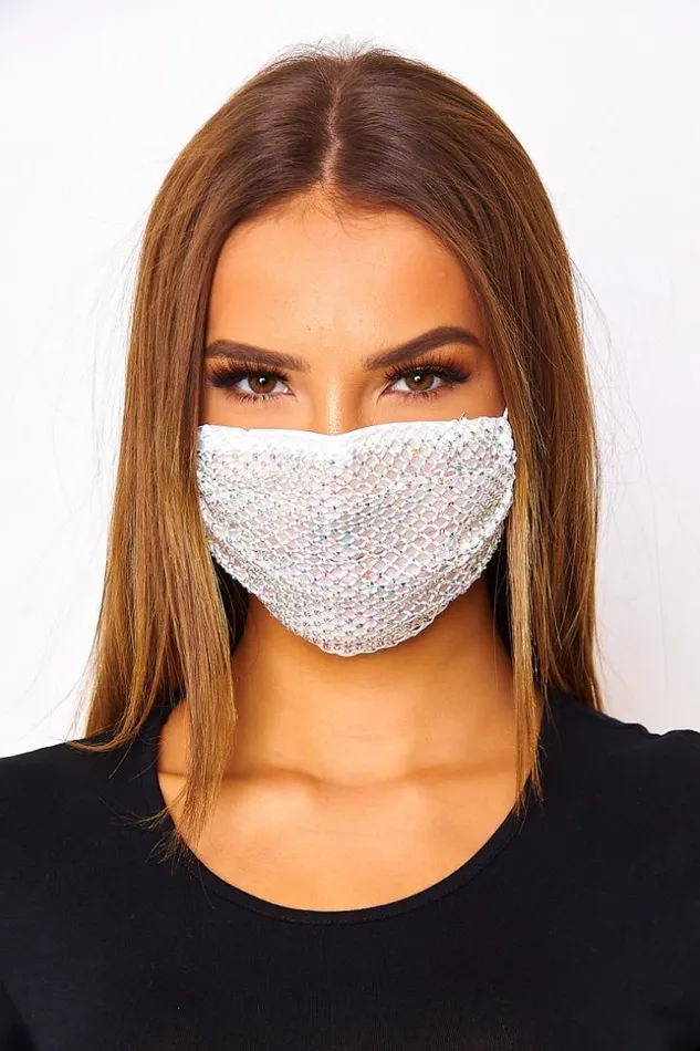 Women White Mask With Strass Net White Brentiny Paris Masks