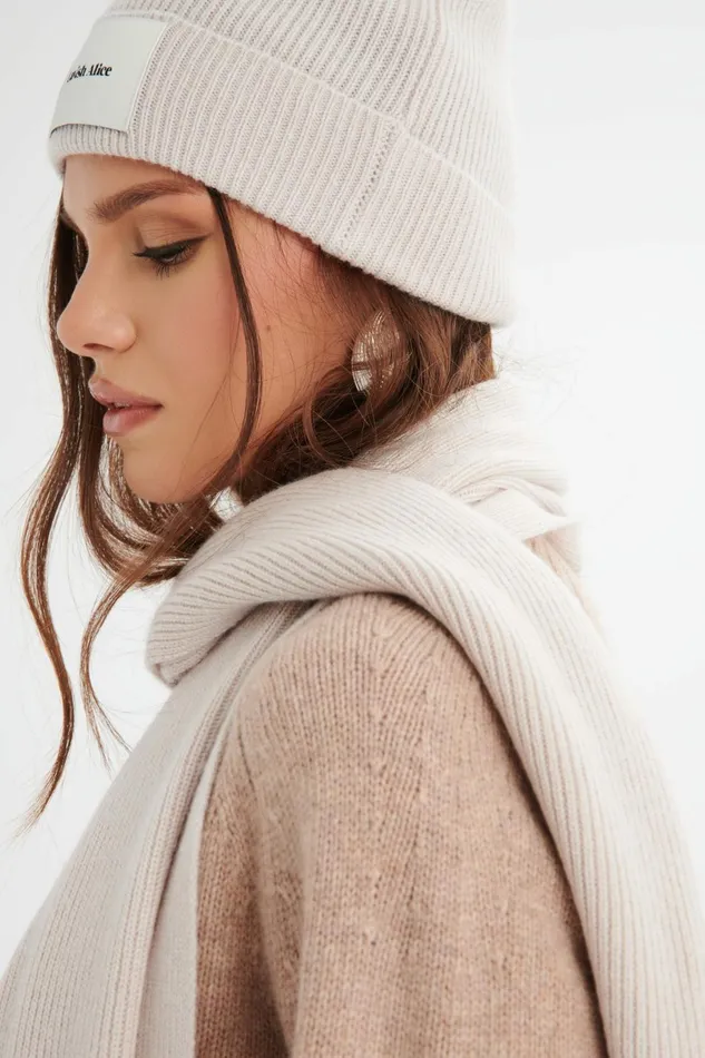 Women Winter Knitwear Lavish Alice EZRA Knitted Cashmere Blend Beanie In Sand Sand