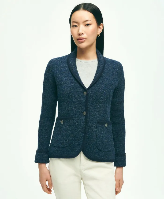 Women Wool Shawl Collar Sweater Jacket Navy Brooks Brothers Sweaters