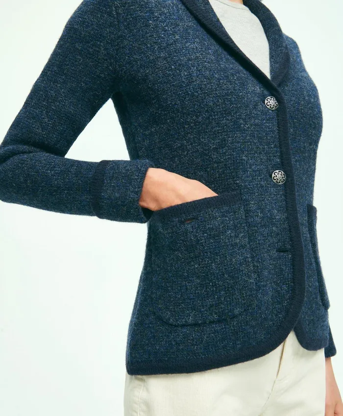 Women Wool Shawl Collar Sweater Jacket Navy Brooks Brothers Sweaters