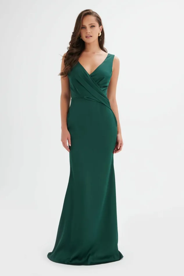 Women Wrap Dresses Lavish Alice ELLE Draped Wrap Satin Maxi Dress In Emerald Green Emerald Green