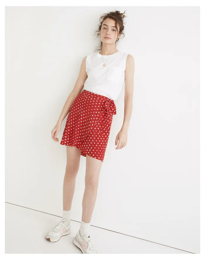 Women Wrap Mini Skirt In Bandana Flower Bandana Red Madewell Skirts