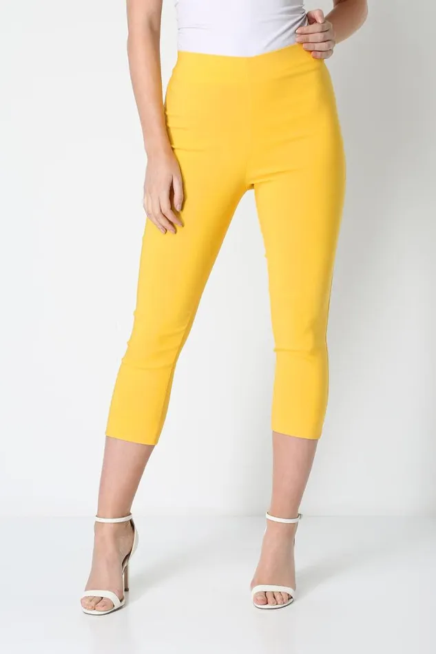 Women Yellow Cropped Stretch Trouser Roman Coords