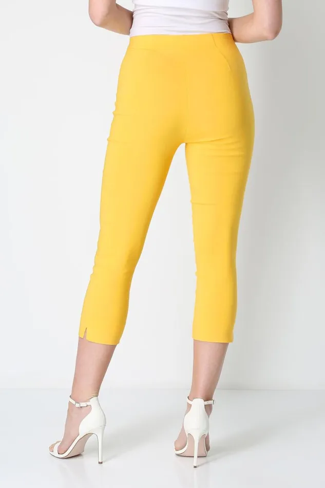Women Yellow Cropped Stretch Trouser Roman Coords